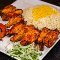 Chicken Wing Kabob (Game Day?) · Chicken wings marinated, skewered and charbroiled to cook over open fire served with Basmati...