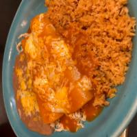 Two Enchiladas · Cheese, ground beef, chicken or picadillo, corn tortillas filled with your choice of meat. T...