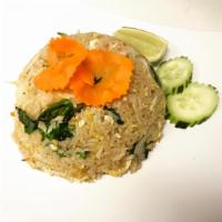 Crab Fried Rice · Crab meat, egg, Chinese broccoli, onion.