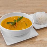 Yellow Pumpkin Curry · Served with pumpkin, carrot, onion, and choice of protein.