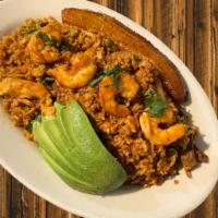 Chaulafan · Fried rice in soy sauce mixed with pork, chicken, beef, shrimp, vegetables, and sweet plantain