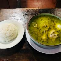 Caldo de Gallina · Hen soup, vegetables, boiled egg served w/ rice