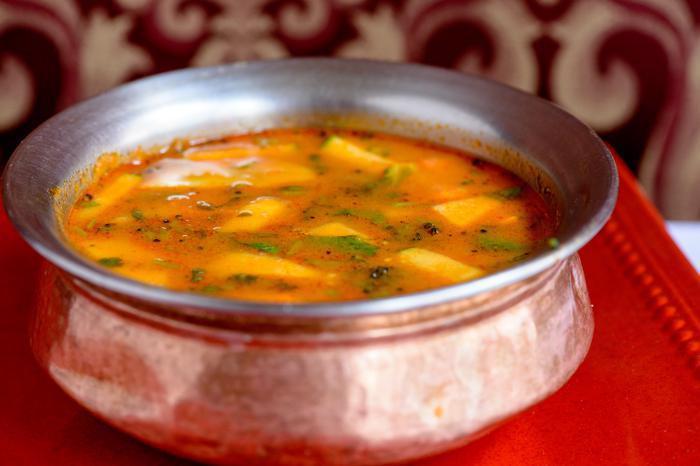 Murg Shorba Curry Based Chicken Soup · Chicken soup with white chicken meat and julienne vegetables