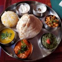 Lovash Non-Vegetarian Thali · Complete Combination Platter with Mulligatawny Soup, your choice of Meat (Chicken, Beef, Fis...