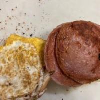 Egg with Any Meat on bagel or roll · Choice of bacon, Taylor ham, ham, or sausage.on bagel or roll