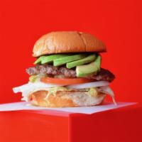 Super Smash Avocado Burger · Juicy grilled beef burger smashed to perfection on a toasted potato bun with fresh avocado, ...