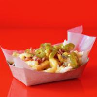 Jalapeno Bacon Cheese Fries · Our classic fries topped with melted cheddar cheese sauce, smoked bacon, and jalapenos.