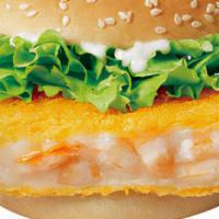 Shrimp Burger鲜虾堡 · Shellfish burger.