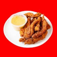 Homemade Chicken Tenders · Cooked to order, served with honey mustard or BBQ sauce.