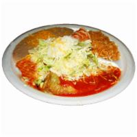 Chile Relleno and Cheese Enchilada Plate · Choice of red or green enchilada sauce and served with rice and beans.