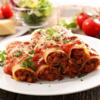 Cannelloni · Served with meat. Includes salad and garlic knots.