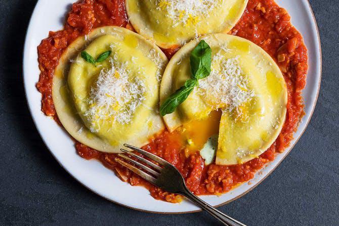 Ravioli · Served with meat and cheese, or lobster. Includes salad and garlic knots.