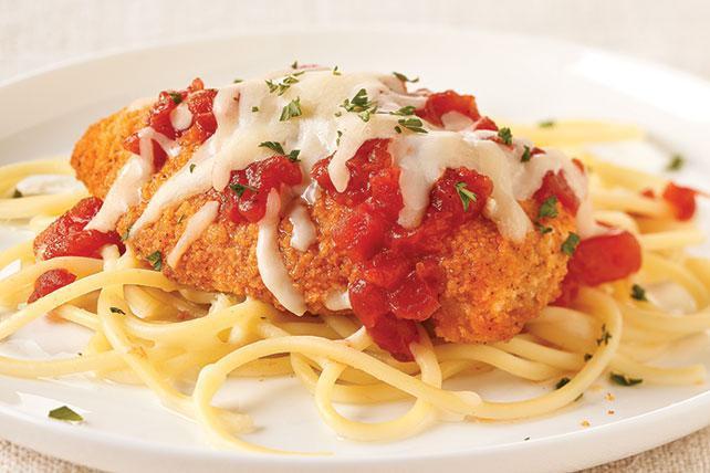 Spaghetti with Chicken Parmigiana · Includes salad and garlic knots.