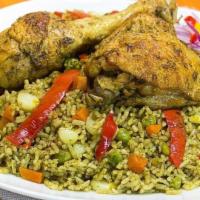 Arroz Con Pollo · Chicken sauteed with cilantro cook with rice peas, carrots served with huancaina sauce.