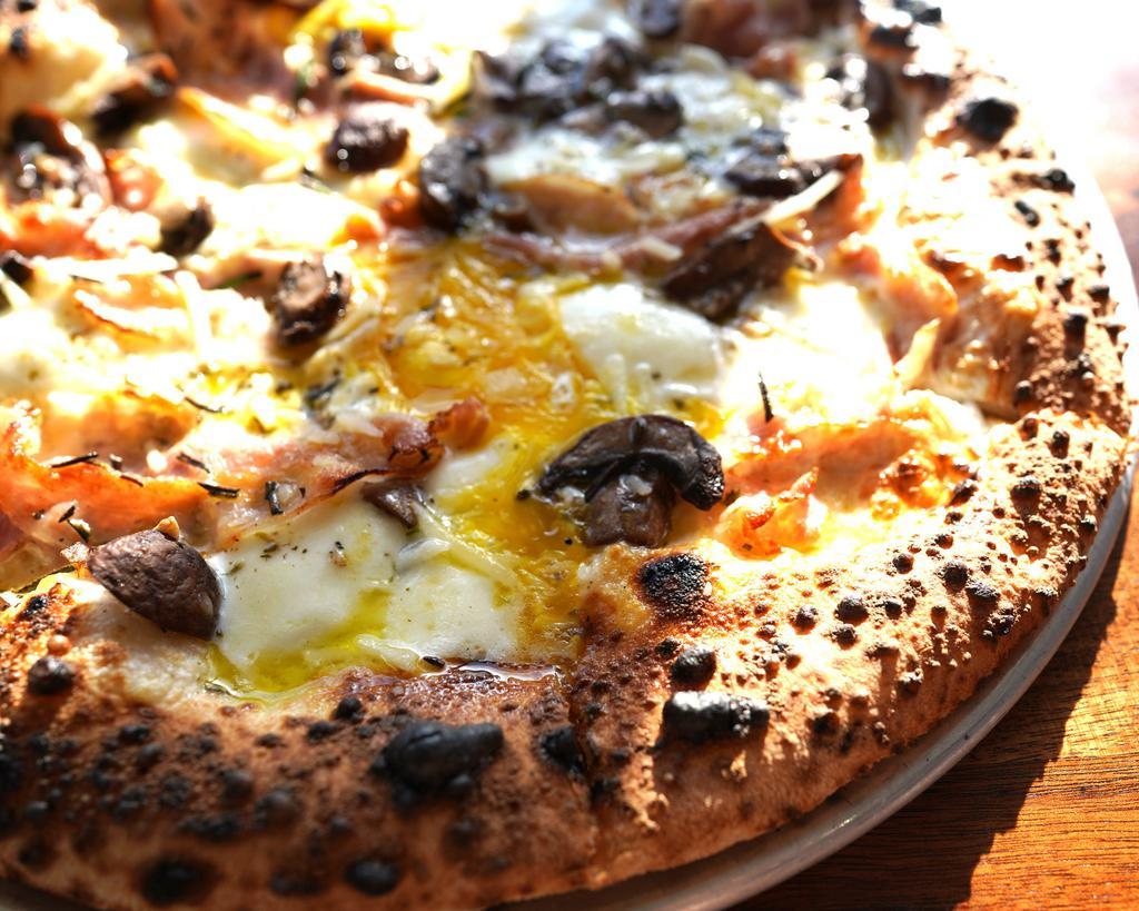 Good Morning Ridgewood Pizza · Fior di latte, pancetta, mushrooms, truffle oil, Parmesan cheese and rosemary and eggs.