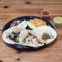 Loaded Taco Plate · 3 Loaded tacos with your choice of fillings  and 2 sides.