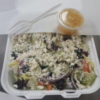 Greek Salad · Lettuce, Greek seasoning, BO, feta and tomatoes.