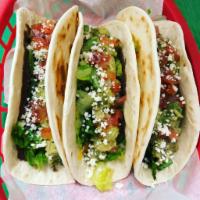 Taco Trio · Three Tacos of your Choice (Fish, Bean&Cheese, Chicken, Pork & Steak)