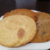Cookie · 1 piece.
Chocolate chip.  Snickerdoodle. 
Oatmeal chocolate raisin .  Peanut butter.
Cranber...