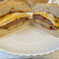 Belly Buster w/ Free 12oz coffee · Pork Roll, Sausage Patty, Bacon, Hash Brown Potato Patty, 2 Eggs, Yellow American Cheese on ...