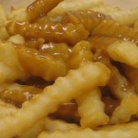 Jerzy Fries with Brown Gravy · A generous portion of great tasting Krinkle French Fries topped with Hot Brown Gravy 