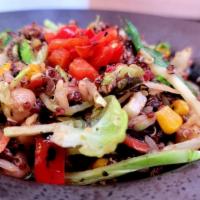Stir Fry · Red quinoa, white rice, and corn blend, with bell pepper, white asparagus, green beans, chic...