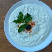 Haydari · Creamy Greek yogurt mixed with fresh garlic, fresh dill, walnuts, and olive oil.