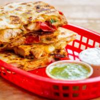 Grilled Chicken Quesadilla · Served with Sour Cream and Salsa Verde on the Side
