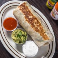 Rice & Bean Burrito · 12 Inch Tortilla with Beans, Spanish Rice, Jack Cheese, Served with Sour Cream and Salsa on ...