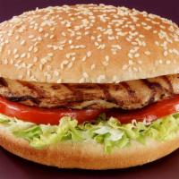 Broiled Chicken Sandwich · Broiled all natural chicken breast, mayonnaise, lettuce, and tomatoes.
