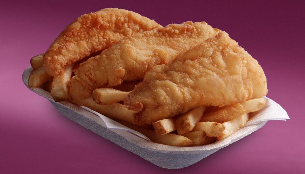 Fish and Chips · Two Pieces Alaska true cod and French Fries.