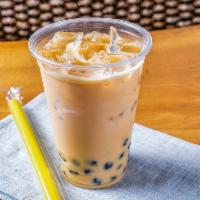Mango Bubble Tea · Freshly made batches daily, cannot modify, contains tapioca pearls, milk, caffeinated green ...