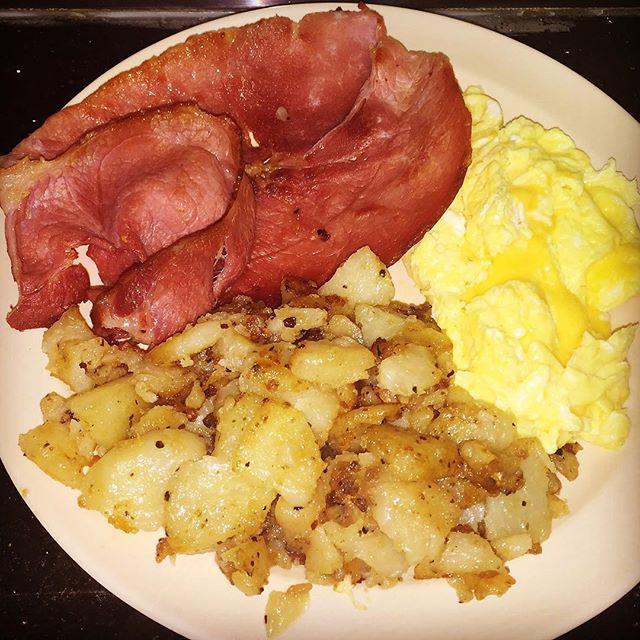 Country Ham and Eggs Breakfast · 2 eggs any style, country ham, choice of hash browns or grits and toast. Add cheese for an additional charge.