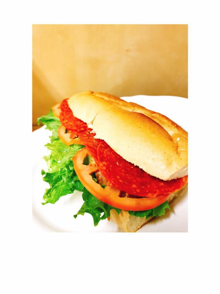Pepperoni Sandwich · Includes lettuce, tomato, and choice of dressing.