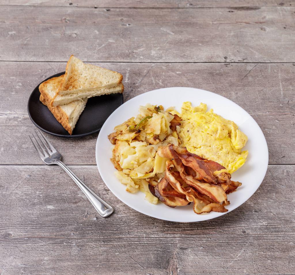 2 Eggs Any Style with Bacon · Served with homefries or French fries and toast