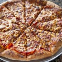 Pepperoni Pizza · Prepared with pepperoni, fresh garlic, and topped with Parmesan cheese.