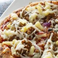 The Dirty Hula Pizza · Prepared with pepperoni, salami, lean pork, sausage, bacon, pineapple, and frank's red hot s...