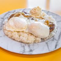 19. Loco Moco Plate  · Hamburger patties over rice, covered with brown gravy, and topped with eggs.