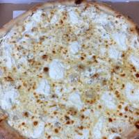 White Pizza · A sauceless pie topped with ricotta, mozzarella and Parmesan cheese. 