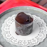 Black Heart Cake · Individual-size gluten-free chocolate cake with chocolate ganache. Vegan.