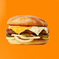 Triple Cheese Burger  · A burger of grass fed beef on toasted brioche bun with chipotle dressing, cheddar melted che...