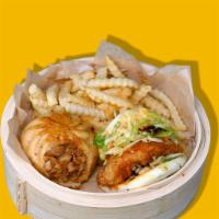 Chicken Combo · Teriyaki chicken bao, crispy chicken guabao, and Szechuan fries.