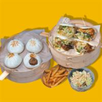 Family Pack · 8 baos, 2 flavors, 1 large side, sauce and toppings on the side.
