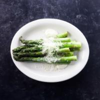 Asparagus a la Plancha  · Griddled Jumbo Asparagus with Creamy Parmesan Sauce and Lemon Zest      
