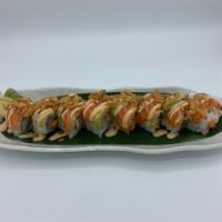 Sunshine Special Roll · Spicy salmon, yellowtail, jalapeno topped with salmon, avocado, spicy mayo, and crispy onion.