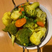 Steam Vegetables (Vegan) · Assorted vegetable boiled with black paper and little salt. 