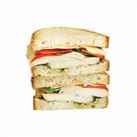 Provence Chicken Pesto Sandwich · Chicken breast, Wheat flour, Provolone cheese, Parmesan cheese, Red bell peppers, Basil pest...