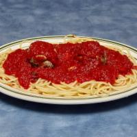 Pasta with Meatballs · Served with small house salad.