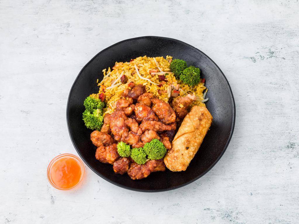 General Tso's Chicken Platter · Served with pork fried rice and egg roll. Spicy. 