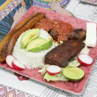 Plato Tipico (Typical Dishes) · Pernil, grill steak, rice, beans, plantain, cheese or cream.